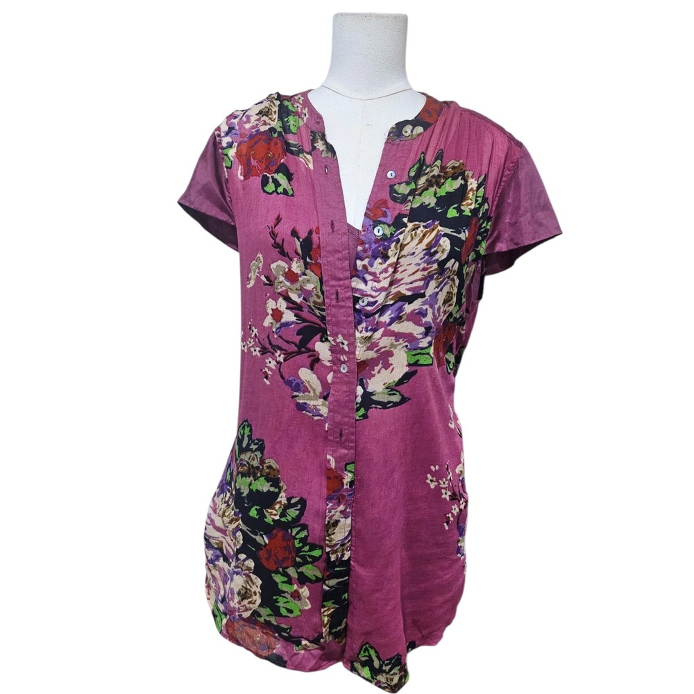 Soft Surroundings Floral Silk Cotton Tunic & Tank Set Plum Purple Large 2AZ23